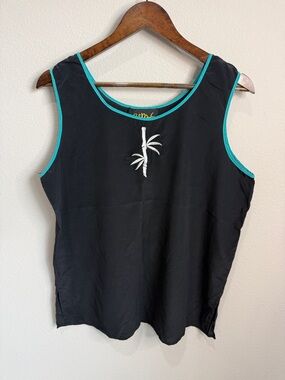Bob Mackie Black Teal Vintage 100% Silk Tank Top Size L